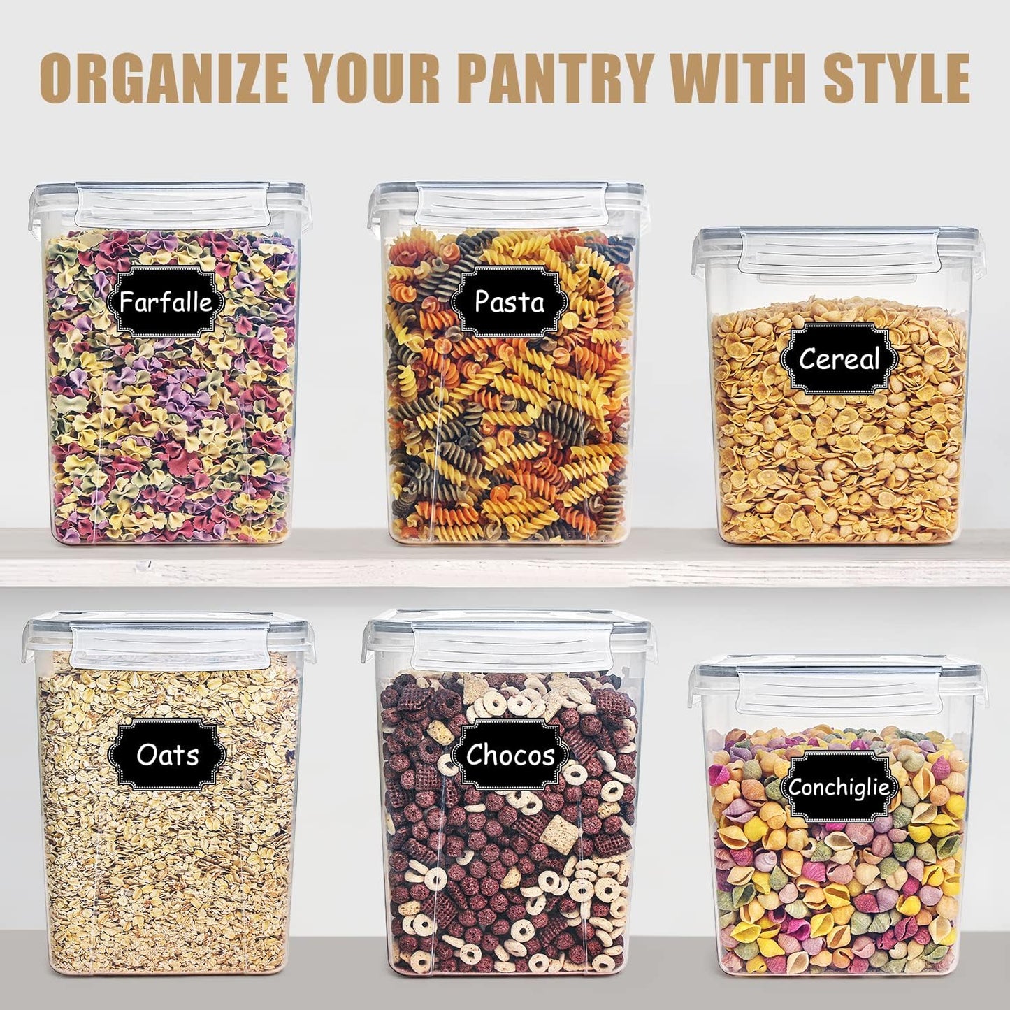 Wildone Large Food Storage Containers 5.2L /175oz, 4 Piece BPA Free Plastic Airtight Food Storage Containers for Flour, Sugar, Baking Supplies, Kitchen & Pantry Containers with 20 Labels - Gray