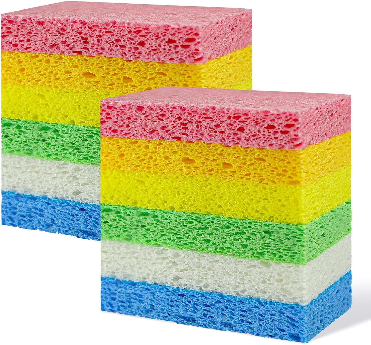 Non-Scratch Kitchen Sponges 12 PCS | Compressed Cellulose Sponges | Natural Biodegradable Sponge for Kitchen Dishes Bathroom Cars | DIY Cut-Outs for Kids