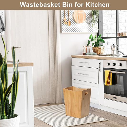 SEHERTIWY Wood Trash Can Wastebasket, 2 Gallon Small Waste Basket with 2 Handles, Rectangular Bathroom Garbage Can for Bathroom, Office, Living Room, Bedroom, Kitchen