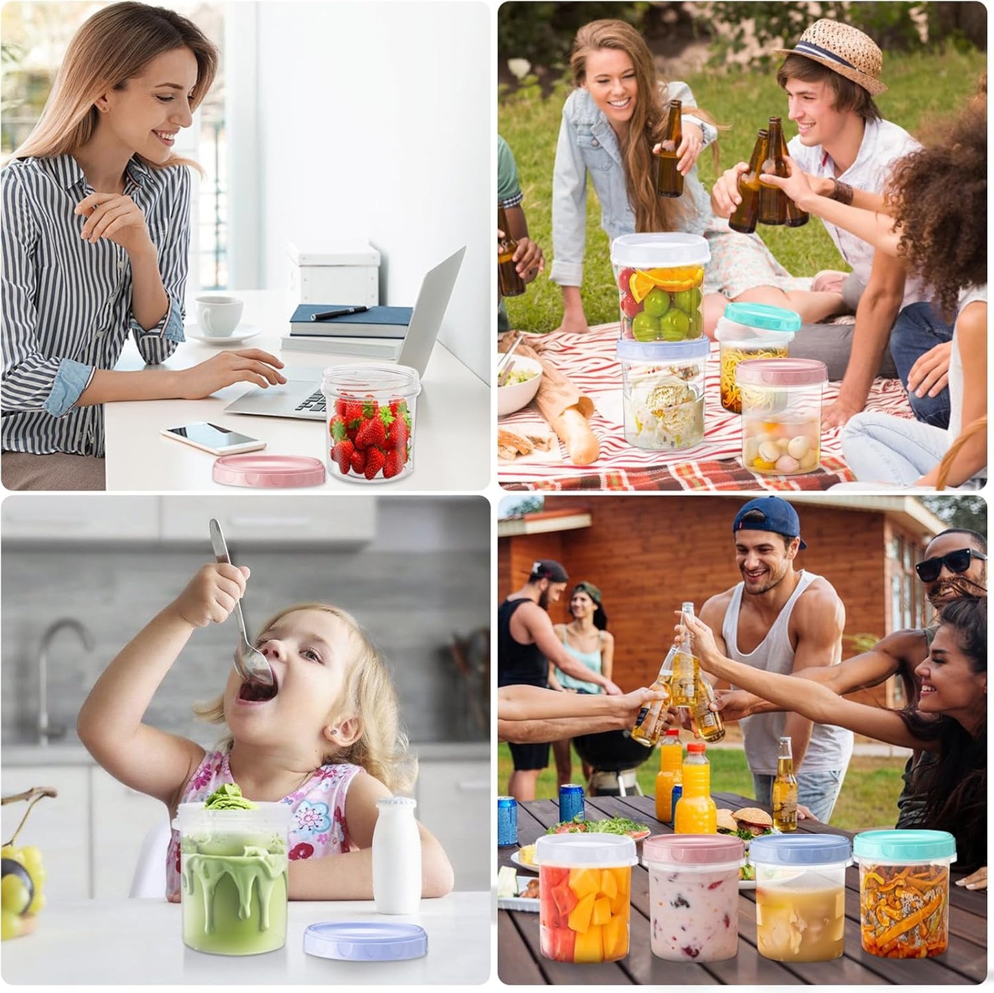 4 Pack 16Oz (500ML) Freezer Storage Containers - airtight Plastic Food Storage with Twist Top Lids