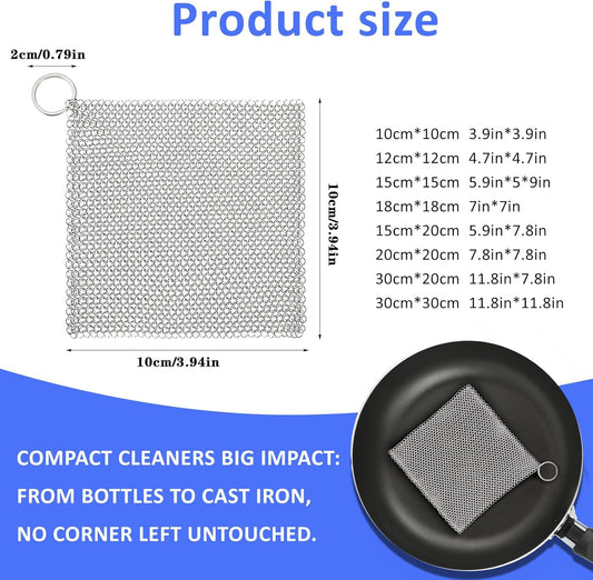 316L Stainless Steel Cast Iron Cleaner, Chainmail Scrubber,Kitchen Tool,Chain Mail Scrubber Cast Iron,for Hard Anodized Cookware, Pre-Seasoned Pans etc (15CM*15CM)