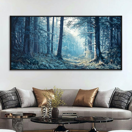KLAKLA Large Canvas Wall Art - Forest Wall Decor Amazon Wall Art Landscape Blue Tree Picture Framed Artwork for Walls Living Room Bedroom Office - 58x29 Inches