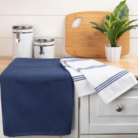 Sticky Toffee Cotton Kitchen Towels Set of 4 – 28x16 in Dark Blue and White Dish Towels, Reusable and Absorbent Tea Towels for Cleaning or Drying, Oeko-Tex Cotton