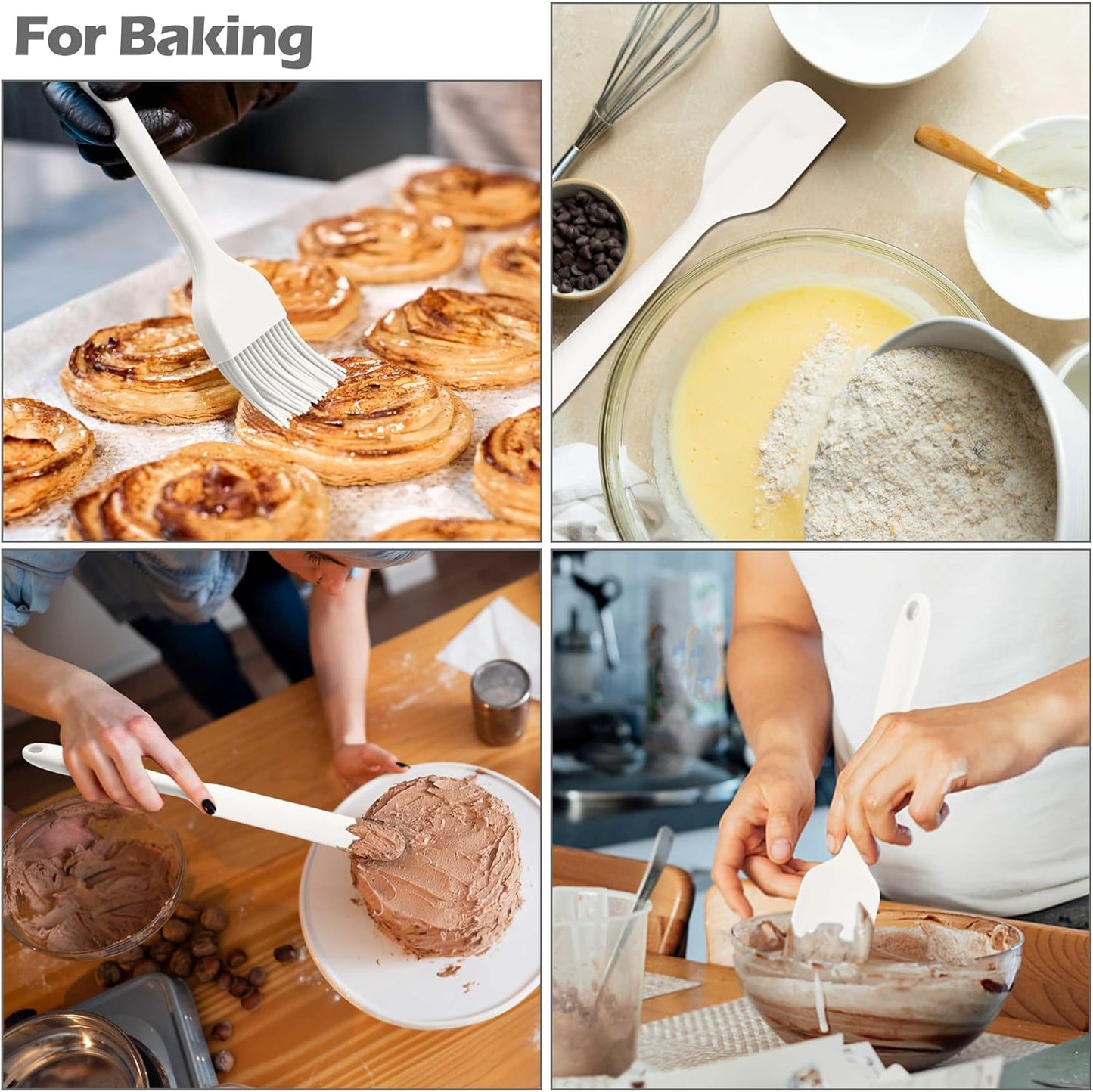 HaWare 29 PCS Silicone Cooking Utensils Set, Heat Resistant Kitchen Utensils Set with Stainless Steel Handle, Spatula Sets with Holder and Hooks, Kitchen Tools Gadgets for Nonstick Cookware -White