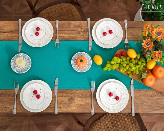 Letjolt Teal Table Runner 72 Inches Rustic Farmhouse Table Runner Cotton Runner Plain Table Decor