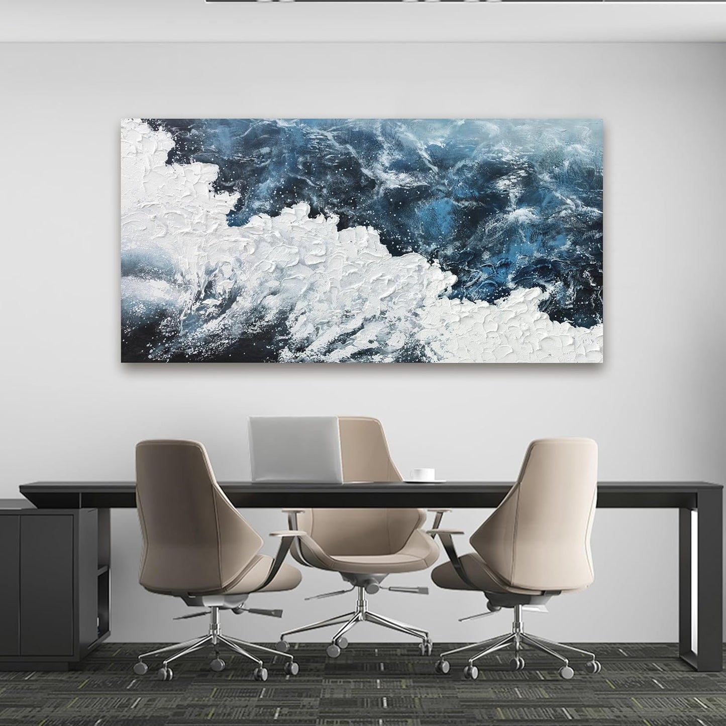 Abstract Wall Art Decor Abstract Canvas Wall Pictures for Living Room Large Blue White Wall Art Prints Beach Wave Artwork for Walls Coastal Modern Wall Art Decorations Home Office Wall Art Decor 24" X 48"