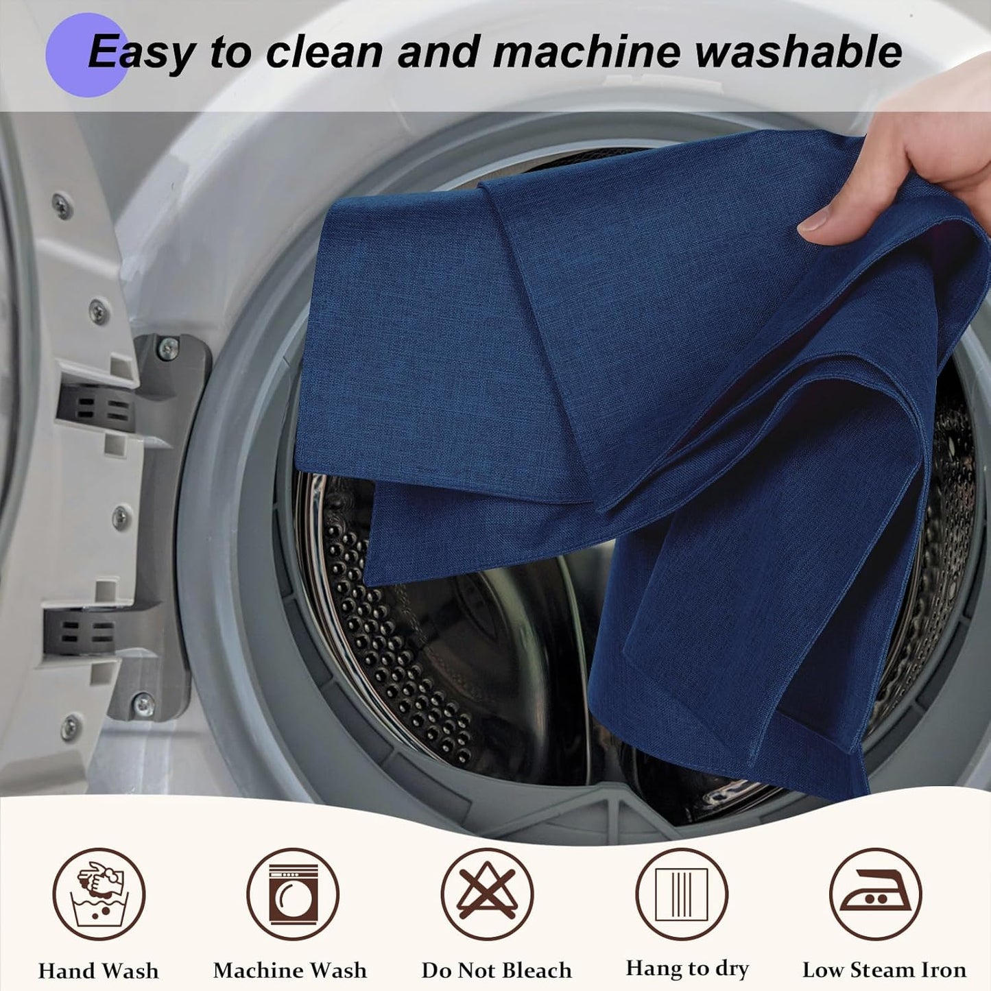 Cloth Placemats Set of 4, Cotton Linen Blend Machine Washable Double Layered Place Mats, Heat Resistant Placemats Wrinkle Free Thick Fabric Dining Table Mats for Indoors & Outdoors (Navy Blue, 4)