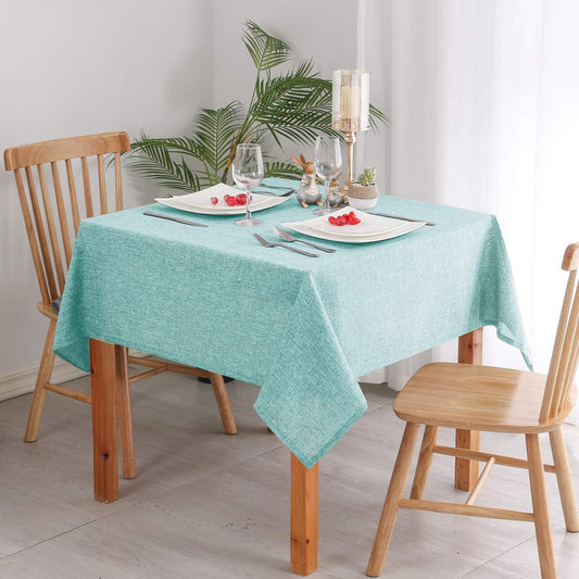 Hiasan Faux Linen Square Tablecloth - Wrinkle and Stain Resistant Washable Table Cloth for Kitchen Dining Room Holiday Table Cover for Party Dinner, Aqua, 54 x 54 Inch