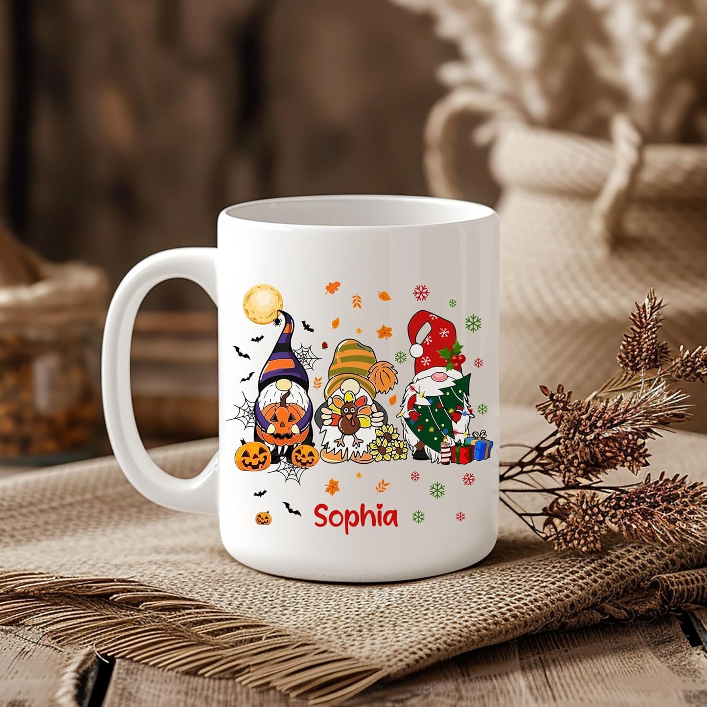 Hyturtle Personalized Gnome Mug Gifts - Gnome Gift - Custom Name Coffee Cup Ceramic Mug 11oz 15oz- Fall Thanksgiving Decor Gift - Halloween Christmas Gifts