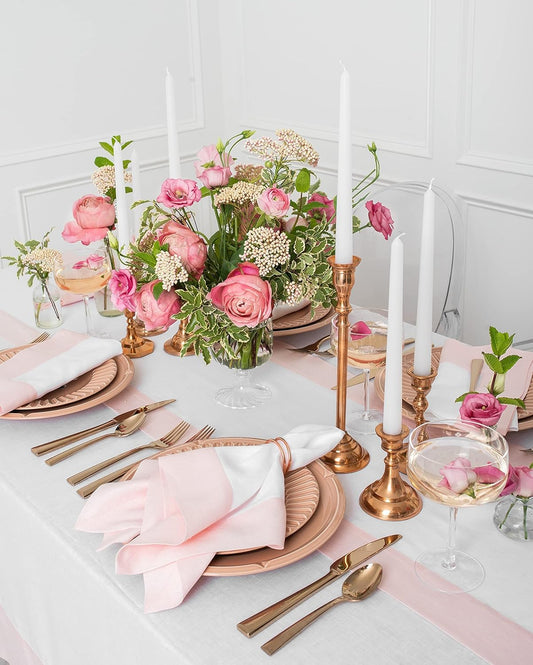 Solino Home Linen Table Runner 60 Inches - 100% Pure Linen Blush Pink and White Table Runner 14 x 60 Inch Ideal for Dresser and Coffee Tables - Halloween - Contempo