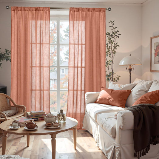 BGment Extra Long 108 Inch Length Curtains for Living Room Windows, Linen Terracotta Drapes Rustic Textured for Bedroom Decor with Rod Pocket Semi Sheer Lightweight, 2 Panels Set, Each 52 Inch Wide