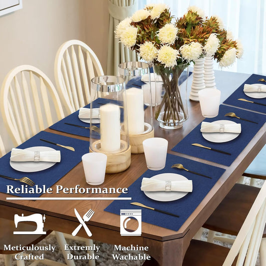 Cloth Placemats Set of 6, Cotton Linen Blend Machine Washable Double Layered Durable Place Mats Heat Resistant Placemats Wrinkle Free Thick Fabric Dining Table Mats (Navy Blue, 6)