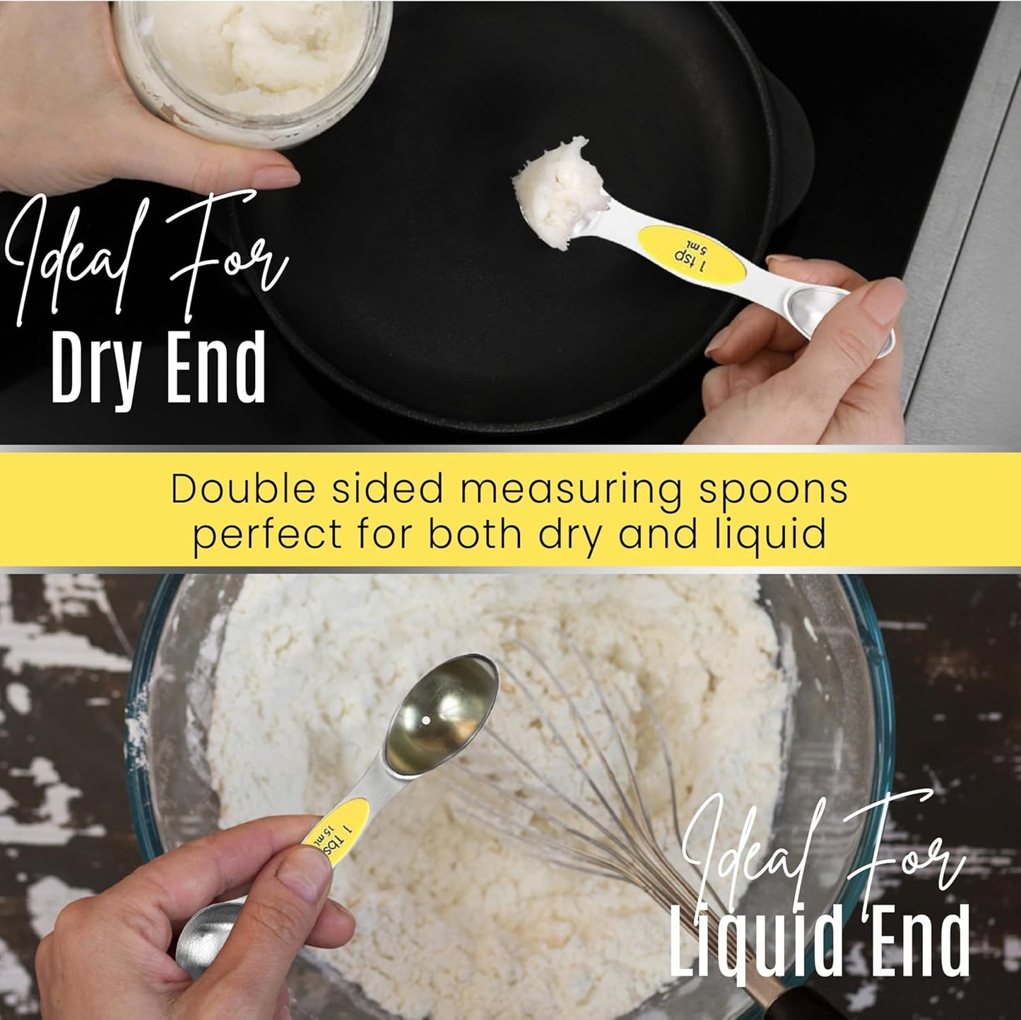 Magnetic Measuring Spoons Set of 9 Stainless Steel Dual-Sided Stackable Measuring Spoon Nesting Teaspoons Measuring Dry and Liquid Ingredients, Fits in Spice Jars Set of 9 (Yellow)