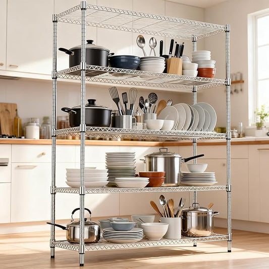 5 Tiers Shelf 1750 lbs Steel Storage Shelving Utility Shelving Unit Steel Organizer Wire Rack for Home,Kitchen,Office,Garage Chrome 17.7" D x 47.2" W x 72.4" H