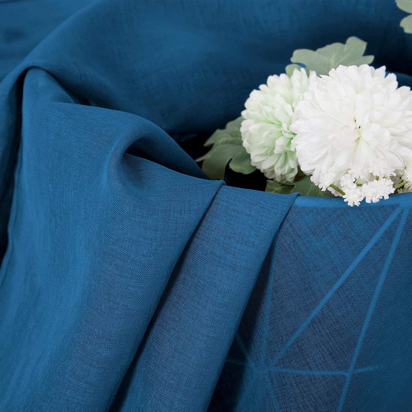 Tollpiz Sheer Curtains Linen Textured Bedroom Curtain Sheers Light Filtering Rod Pocket Voile Curtains for Living Room, 54 x 63 inches Long, Classic Blue, Set of 2 Panels