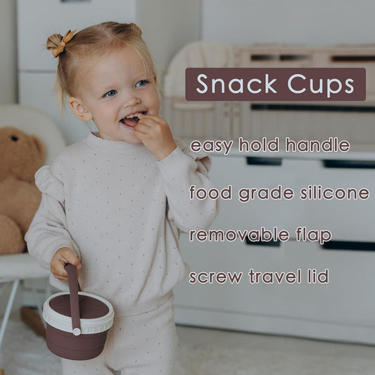No Spill Silicone Toddler Snack Containers, Detachable Silicone Flap for Filling&Cleaning, Crumb-Free Hard Plastic Screw Travel Lid, Ultra-Soft for Baby Kids Hand In-Out, Snack Cup Holder 12 oz