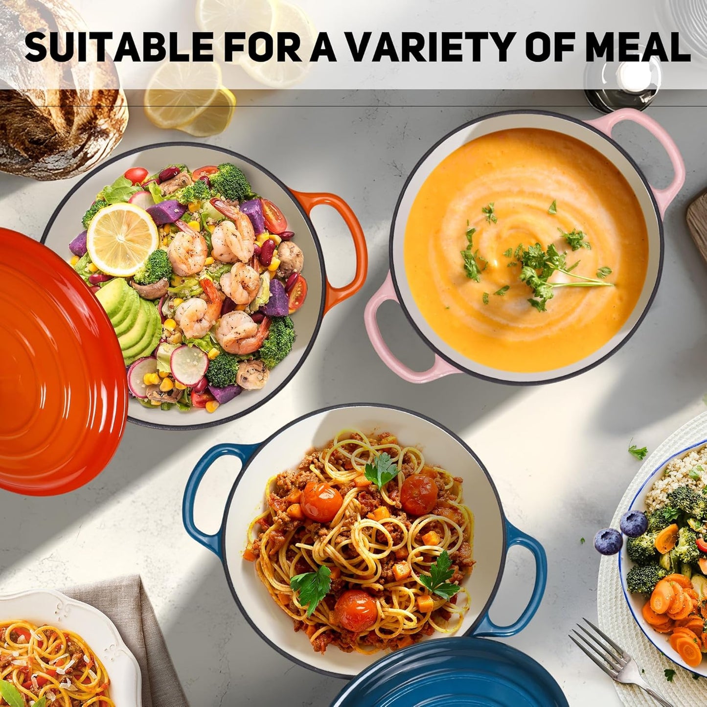 5QT Enameled Cast Iron Bread Oven with Proofing Basket for Bread Baking, Bread Making Supplies Tools,Heavy-Duty Cookware for Braising, Stews, Roasting, Bread Baking (Pink)