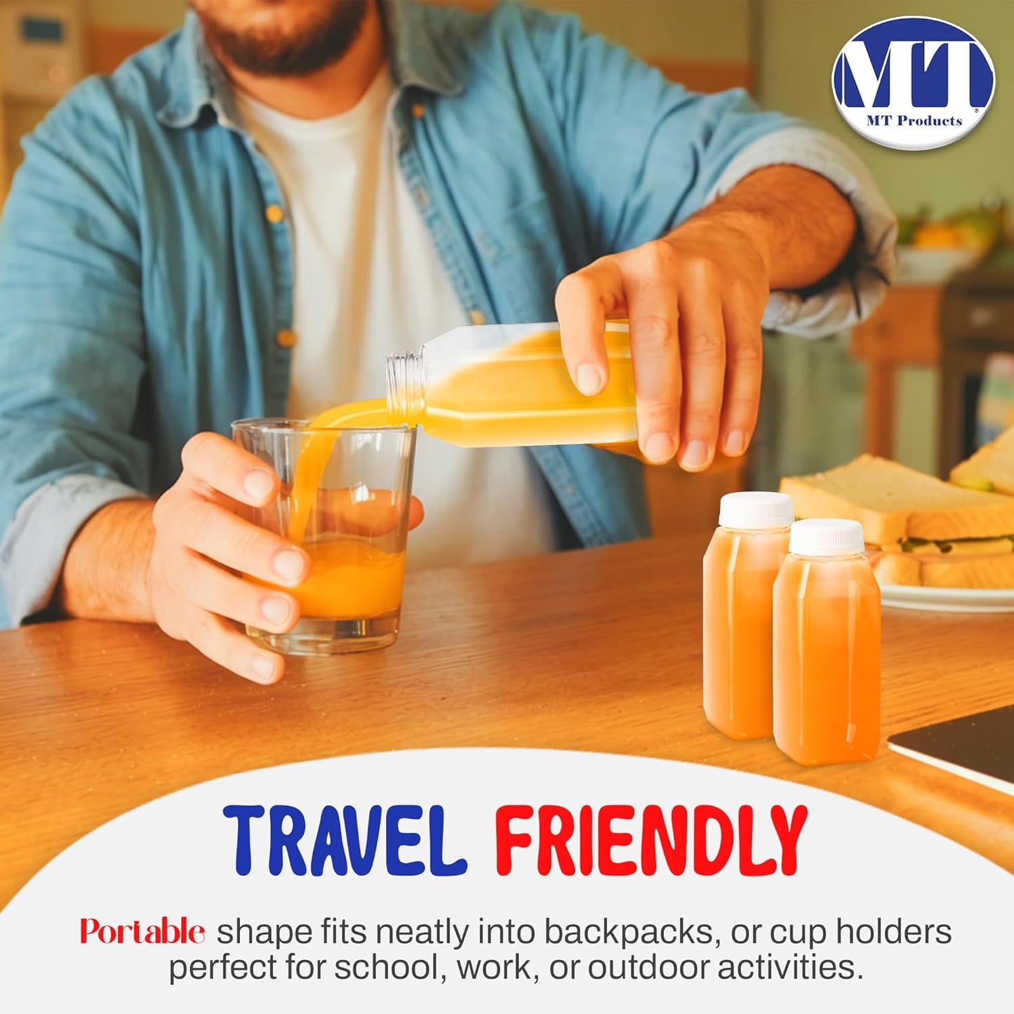 MT Products PET Plastic Juice Bottles 8 oz. - Clear Take-out Containers (Pack of 12) - Made in USA