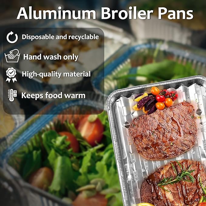 INFINITY EL Disposable Aluminum Foil Pans 20 Pack | Mini Shallow 8.5"x 6"x1.5" Broiler Pans, Heavy Duty Foil Pan | Aluminum Baking Pans for Roasting Turkey, Lasagna, Thanksgiving, Christmas, Party