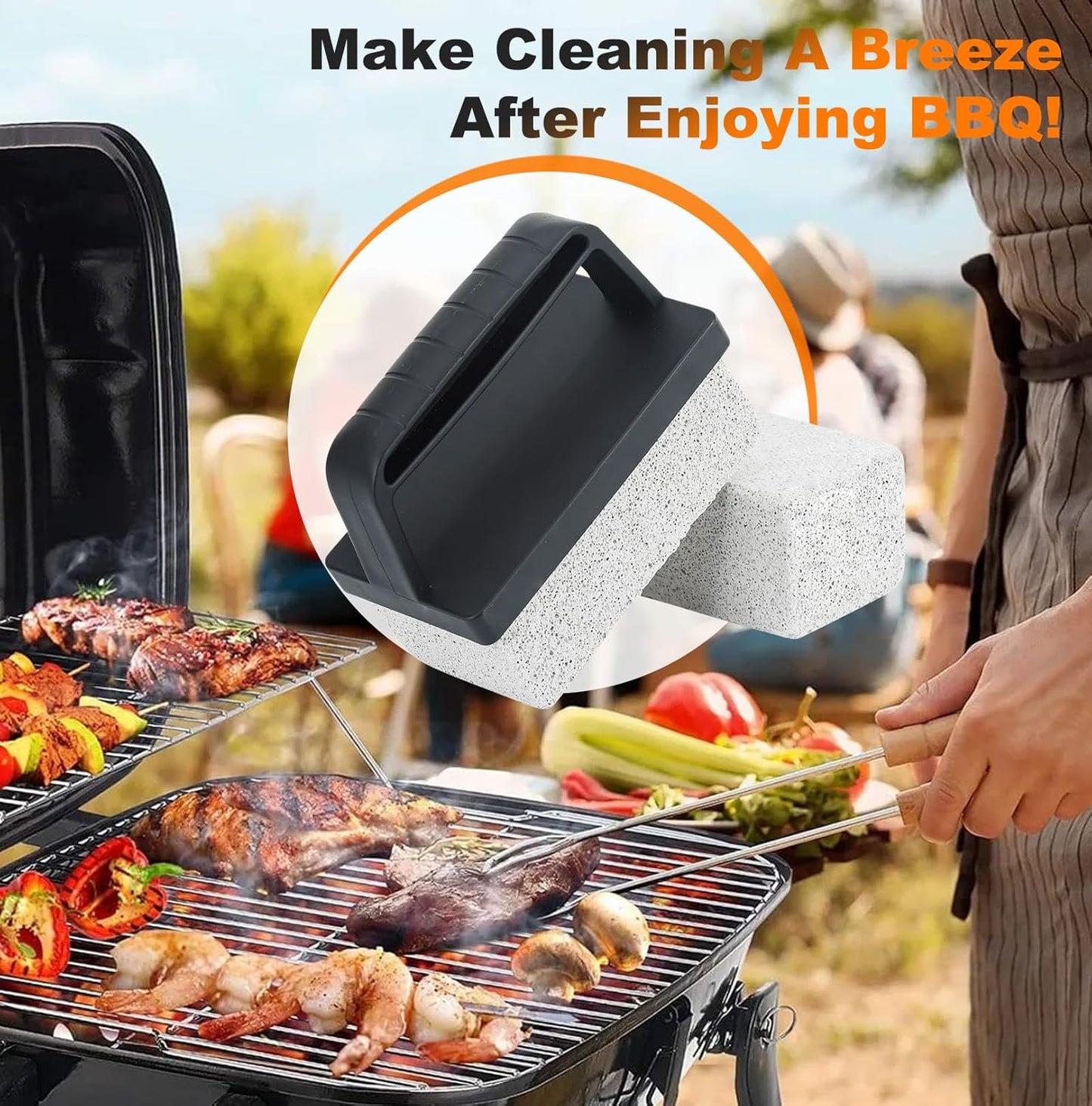 Heavy Duty Grill Cleaner for Blackstone - Grill Cleaning Brick with Handle, Griddle Pumice Stone for Cleaning BBQ Grill, Swimming Pool, Sink (4 Pack)