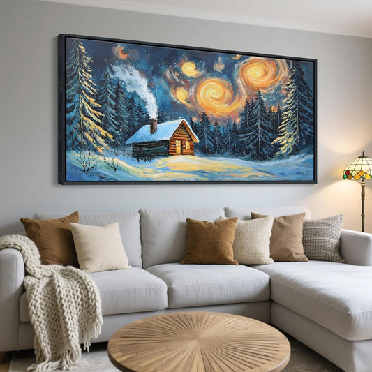QZQCBLC Large Landscape Wall Art, Farmhouse Cabin Forest Gallery Pictures Abstract Winter Rustic Painting Framed Artwork for Living room Bedroom kitchen Home Office Decor 29x58 IN