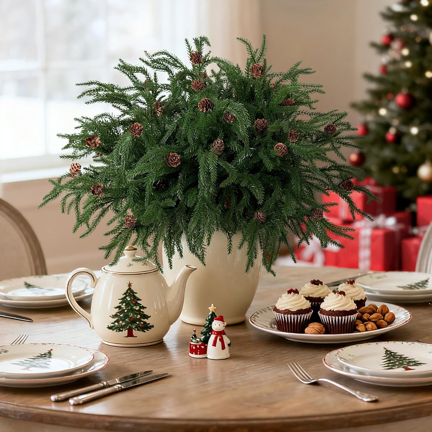 Artificial Norfolk Pine Stems for Christmas Decorations, 10 Pcs 18 inch Fake Pine Cone Branches for Vases Garland Real Touch Faux Greenery Evergreen Plants for Xmas Home Decor Indoor Winter