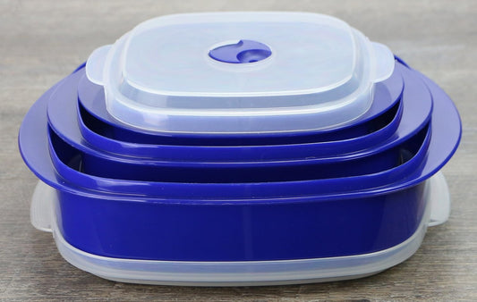 Reston Lloyd Nesting Microwave Containers, Set of 3, Adjustable Steam Vents, Airtight, Meal Prep, Durable BPA-Free Plastic- Freezer & Dishwasher Safe, Cookware & Food Storage, Anyday Cookware, Indigo