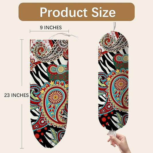 Plastic Bag Holder Bohemian Bag Holder Dispenser, Plastic Grocery Organizer & Wall Mount Paper Trash Bags Saver Storage for Kitchen Home Pantry Decor, Shopping Bags Storage Dispenser
