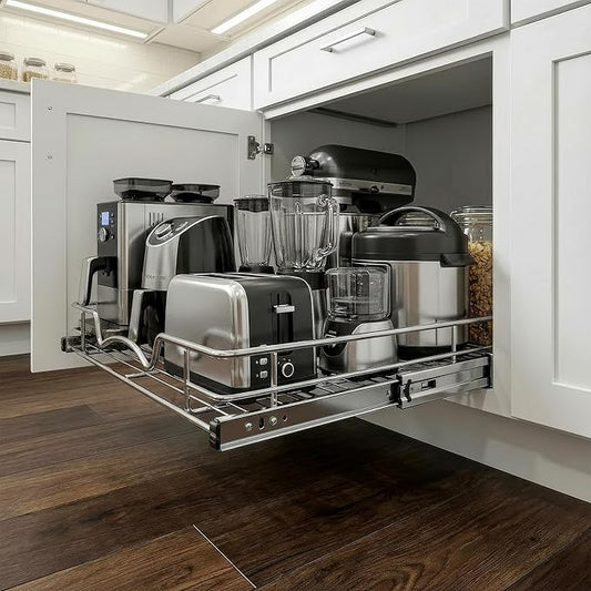 HOLDN’ STORAGE Pull Out Cabinet Organizer, Heavy Duty Caddy w/Lifetime Limited Warranty -11”W x 21”D - Requires At Least 12-1/4” Cabinet Opening, Steel Metal Cabinet Drawers Slide Out, Chrome