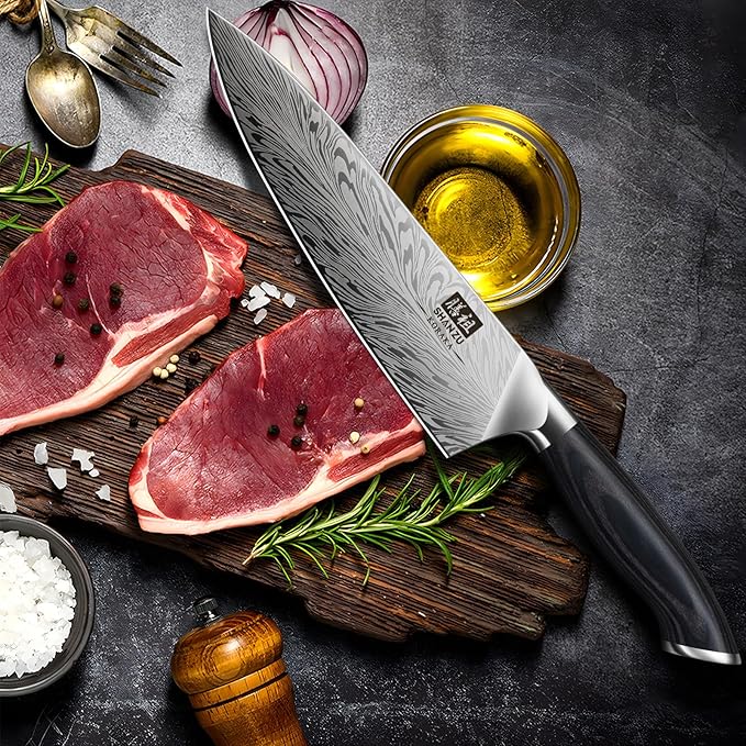 SHAN ZU Chef Knife in Powder Steel, Japanese Kitchen Knife 8 Inch, Ultra Sharp Chef's Knives, High Carbon Japanese Knives with Ergonomic Pakkawood Handle Professional Utility Knives for Meat Vegetable