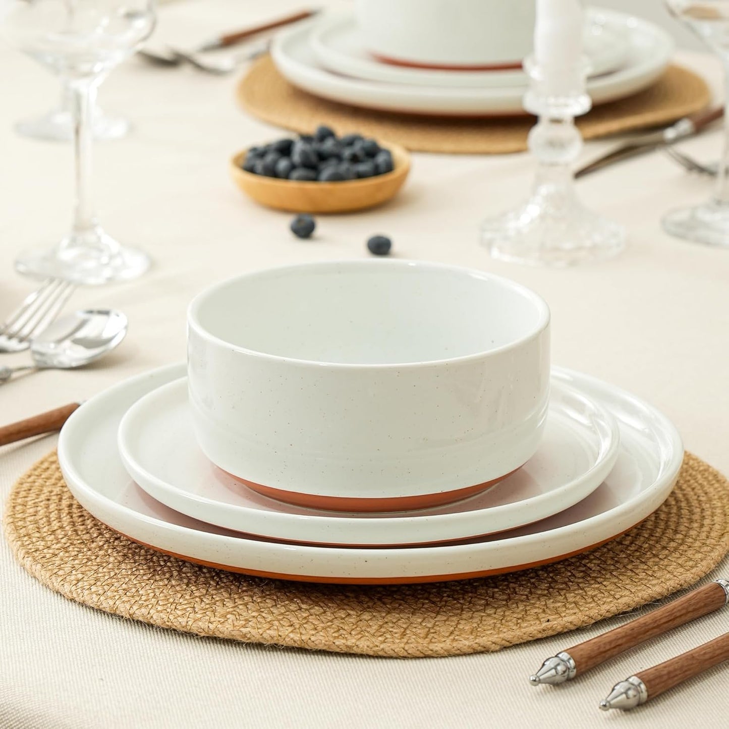 6 Piece Ceramic Dinnerware Set for 2, Modern Minimalist Stoneware Dinner Plates and Bowls, Microwave Safe, Dishwasher Safe, Versatile for All Seasons, Stardust Glaze White