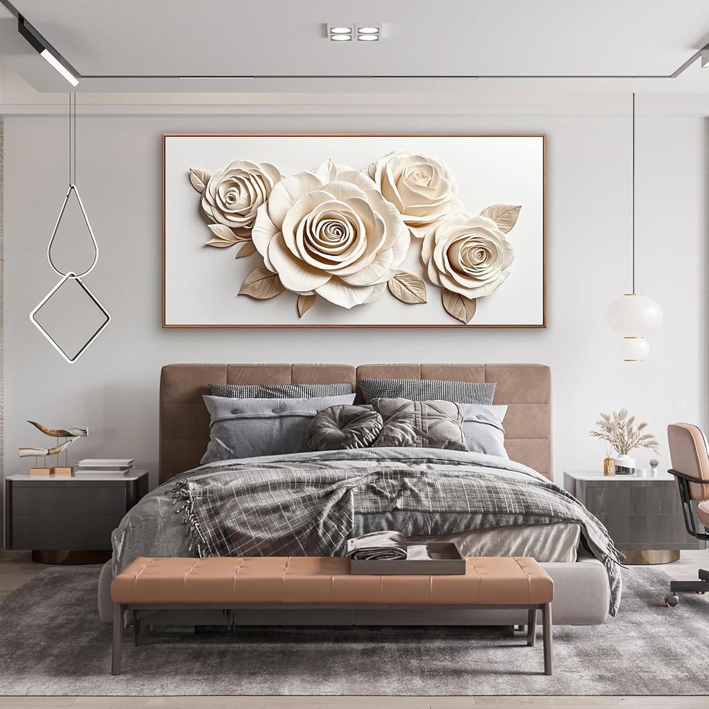 Framed White Flower Wall Art Living Room Home Wall Decor Modern Canvas Art Wall Decor 29 x 58 Inches Large Flower Wall Art Elegant Picture For Bedroom Office Artwork