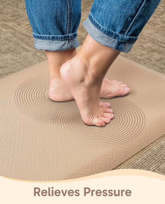 Ophanie Kitchen Mats for Floor, 3/4 Inch Thick Kitchen Rugs, 24'' x 70'' Anti Fatigue Standing Cushioned Mat, Waterproof,Comfort Ergonomic Mat for Office, Home, Sink, Beige Non-Slip Bottom