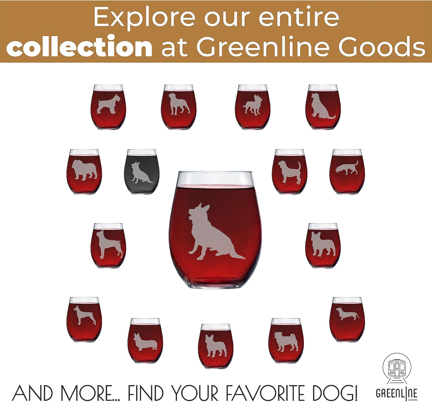 German Shepherd Stemless Wine Glasses (Set of 2) | Unique Gift for Dog Lovers | Hand Etched with Breed Name on Bottom