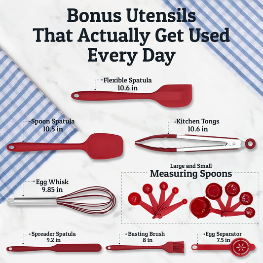 Priority Chef Stainless Steel Mixing Bowls with Lids Set, Metal Nesting Bowls with Airtight Lids, Graters, Non-Slip Base & Measurement Marks, Includes Utensil Set for Prep, Baking & Storage, Red