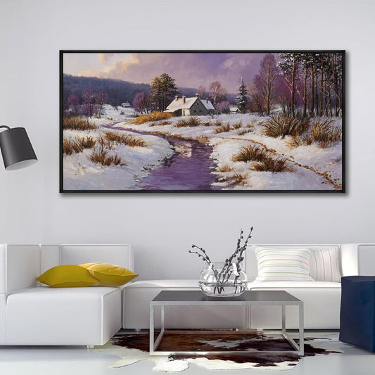 yiijeah Large Canvas Wall Art - Living Room Wall Decor Purple Snowy Country Paintings Framed Wall Pictures Artowrk for Walls Bedroom Nature Rustic Landscape for Office Home Decor