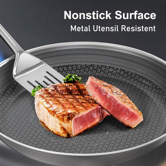 COOKER KING Stainless Steel Cookware Set, Pots and Pans Set Non Stick, Hybrid Ceramic Cookware, Frying Pans, Saucepans & Stock Pot with Glass Lid, Non-Toxic, Oven Safe, Induction Compatible