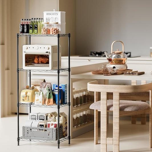 IZEUK 4 Tier Metal Wire Shelf Unit, Black Storage Rack Organizer for Kitchen, Bedroom, Living Room or Laundry Room, 17.7" W x 11.8" D x 41.9" H