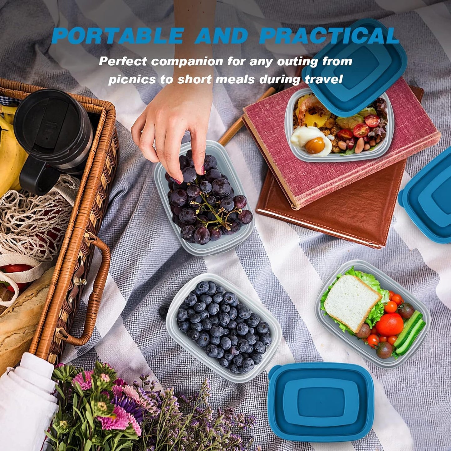 20PCS Rectangle Plastic Portion Box Sets with Lids.Food Storage Box,Container Sets,Food Storage,Food Containers,Plastic Container,use for School,Work and Travel,0.53 Quarts Per Box.