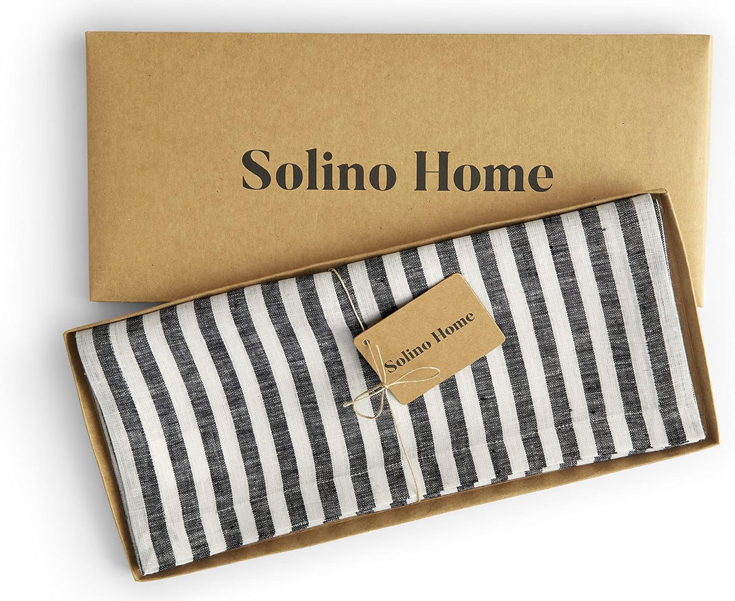 Solino Home Linen Table Runner 36 Inches - Amalfi Stripe 100% Pure Linen Black and White Table Runner 14 x 36 Inch Ideal for Dresser and Coffee Tables - Fall, Autumn, Halloween, Thanksgiving, Holiday