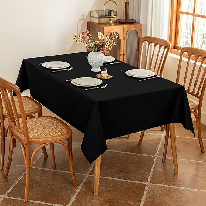 Fabric Black Rectangle Table Cloth, Faux Linen Textured Stain Resistant & Wipeable Rectangular Tablecloth, Easy Clean for Dinning Banquet Party, 60 x 120 Inch