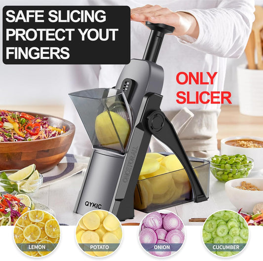 Safe Mandoline Slicer, Potato Clips Vegetable Food Cutter, Thickness Adjustable for Cucumber Onion Lemon with Vegetable Peeler (Only Slicer) Black