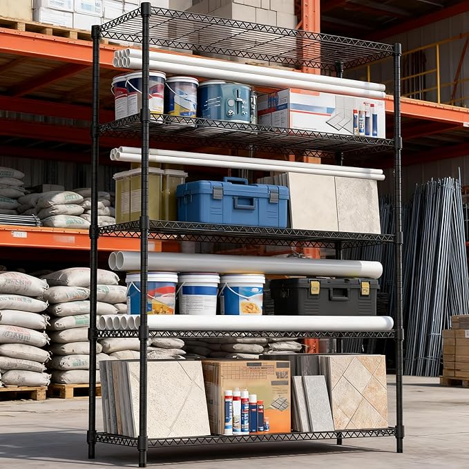 5 Tiers Shelf 1750 lbs Steel Storage Shelving Utility Shelving Unit Steel Organizer Wire Rack for Home,Kitchen,Office,Garage Black 17.7" D x 47.2" W x 72.4" H