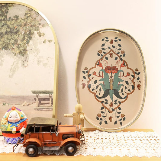 Oval Plastic Serving Tray with Handles, Elegant Decorative Tray for Coffee Table, Ottoman, Living Room, Kitchen, Outdoor Use. 10"*16"*1.4" A