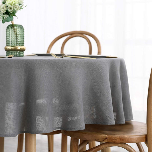 maxmill Lux Faux Linen Tablecloth with Slubby Texture Wrinkle Resistant Anti-Shrink Soft Table Cloth for Kitchen Dining Restaurant Tabletop for Event Holiday Dinner Round 70 Inch Neutral Gray