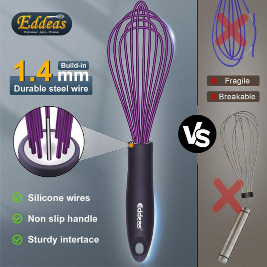 Whisk Eddeas Silicone Whisk Set of 6.Silicone whisks for cooking non Scratch.BPA Free and Dishwasher Whisk.7+9+11inch Colorful Wisk Great for cooking and Baking.(6pcs )