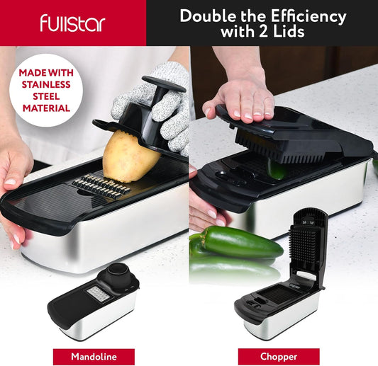 Fullstar The Original Pro Chopper - Vegetable Chopper and Spiralizer, Food Chopper with Container, Fruit Slicer, Kitchen Gadgets & Accessories, Home Essentials (14 in 1, Silver)