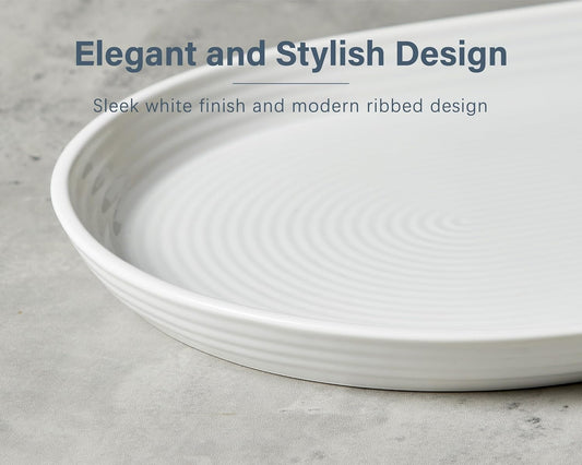 ONEMORE 16 Inch Ceramic Serving Plates for Entertaining, Set of 2 Large Oval Dinner Plates- Dishwasher Oven Safe Serving Tray for Food Meat Fish Parties- Porcelain Thanksgiving Turkey Platters - White