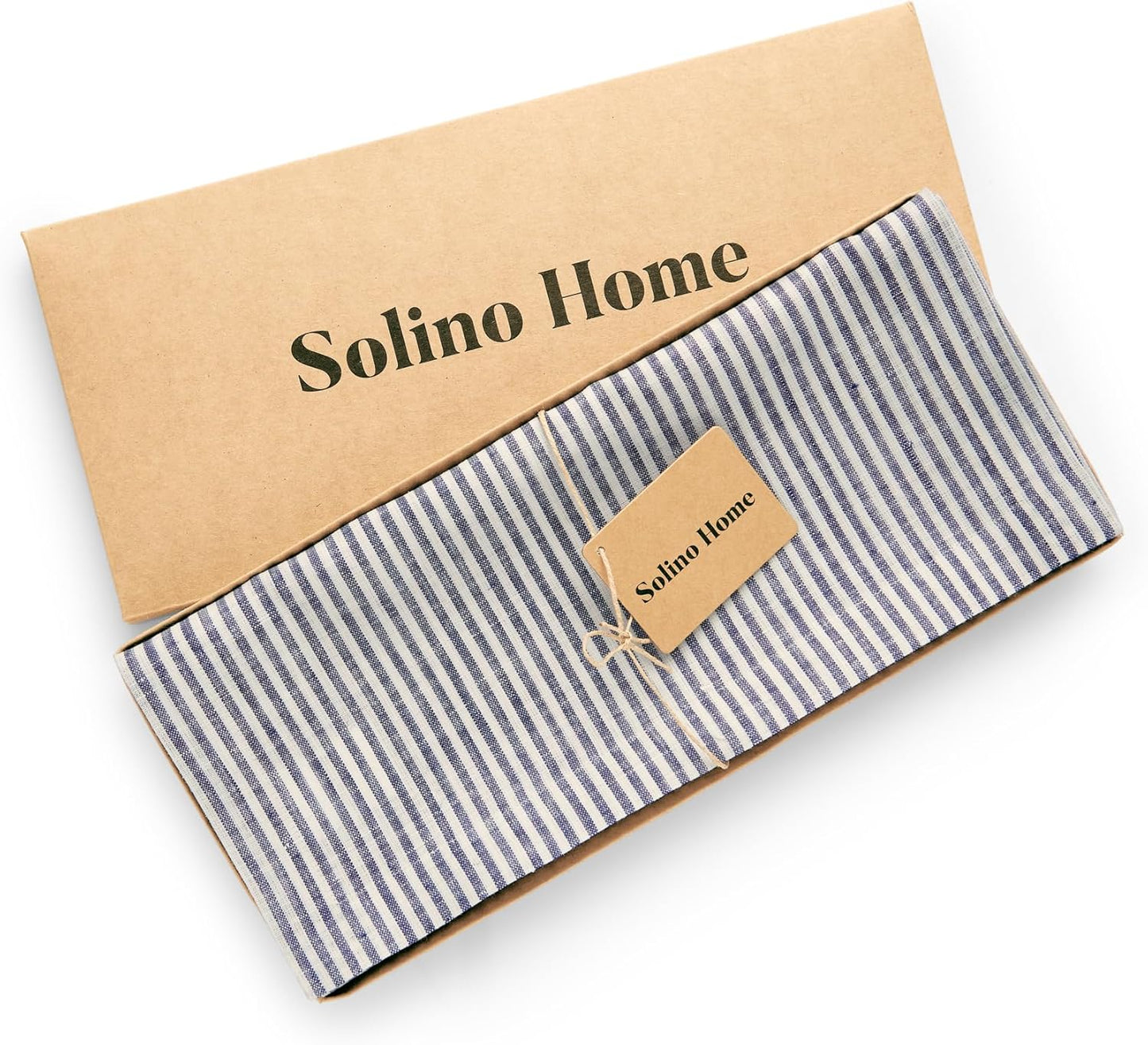 Solino Home Linen Table Runner 72 Inches Long - Narrow Stripe, 100% Pure Linen Navy and White Table Runner 14 x 72 Inch for Dining, Dresser, Fall, Autumn, Halloween, Thanksgiving, Christmas