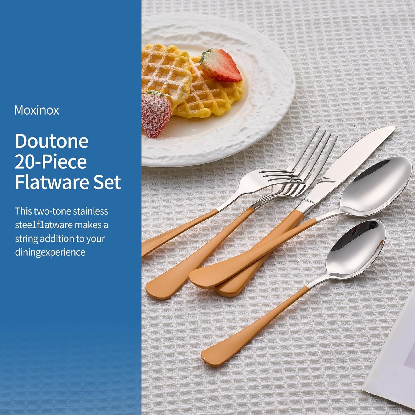 20-Piece Orange Silverware Set, 18/0 Stainless Steel Orange Handle Flatware Set, Service for 4, Modern Cutlery Set Includes Dinner Knives Forks Spoons, Mirror Polished, Dishwasher Safe